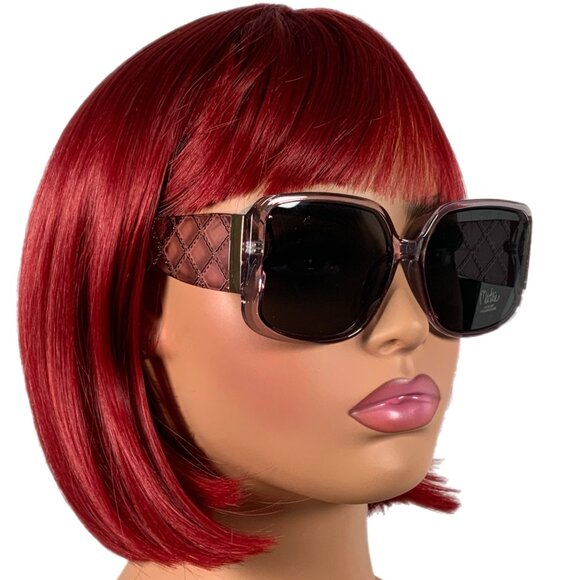 Bob Mackie Oversized Lilac Purple Quilted Geometric Arm Gold Accent Sunglasses main image 13